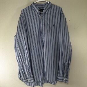 Polo Ralph Lauren Classic Fit Blue White Striped LS Button Up Shirt Mens Sz XXL